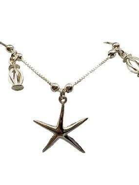 925 Sterling Silver Starfish Bracelet 6.3" Adjustable Seashell Ocean Charm 3.71g